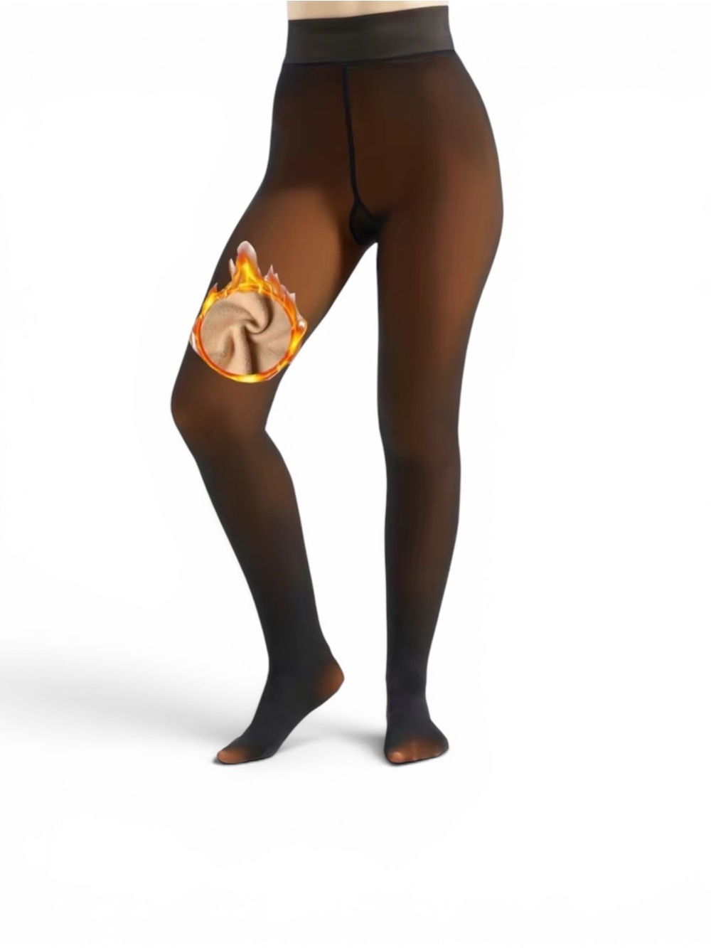 Sheer Black Thermal Fleece-Lined Tights
